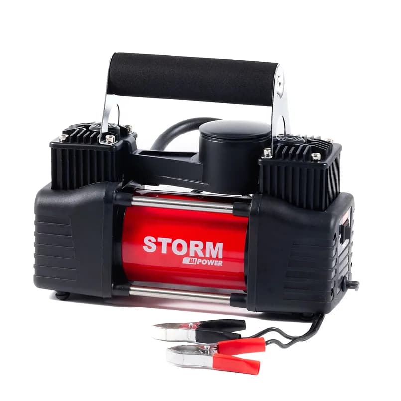 Компресор "STORM" на клемах АКБ 2 циліндри (10 Атм./85 л/хв./шланг 5.7 м/LED підсвітка)