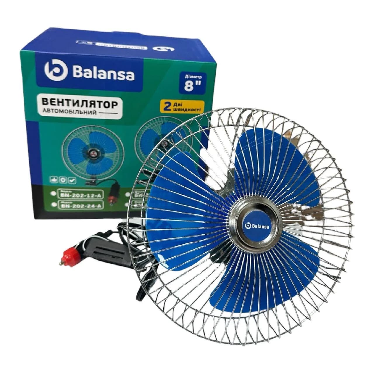 Вентилятор салону 12 V (d 8" - 20,0 см) металевий, кронштейн, 2 швидкості Balansa