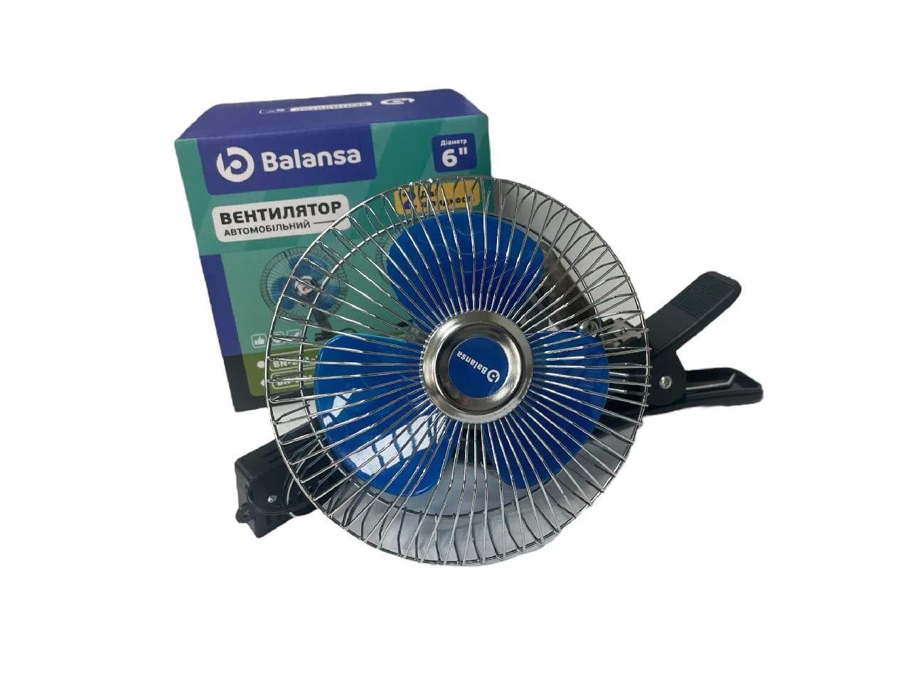 Вентилятор салону 24 V (d 6" - 15,0 см) металевий, прищіпка, 2 швидкості Balansa