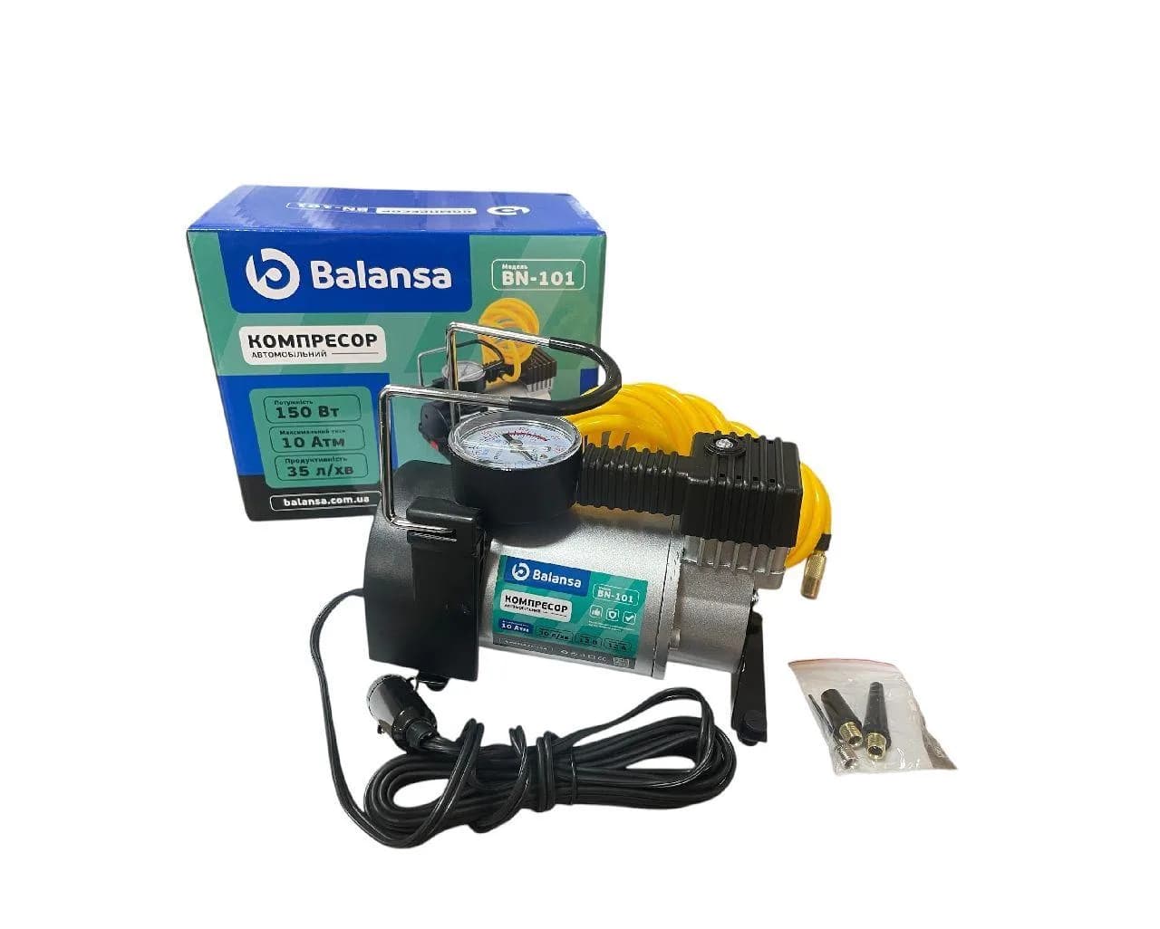 Компресор Balansa 10атм/35л/12А/3м шланг спірал/прикур/насадки/сумка