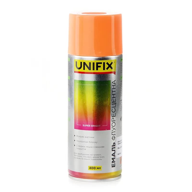 Фарба аерозольна "UNIFIX" акрил. флуоресцентна 400мл. помаранчева (RAL 2005)