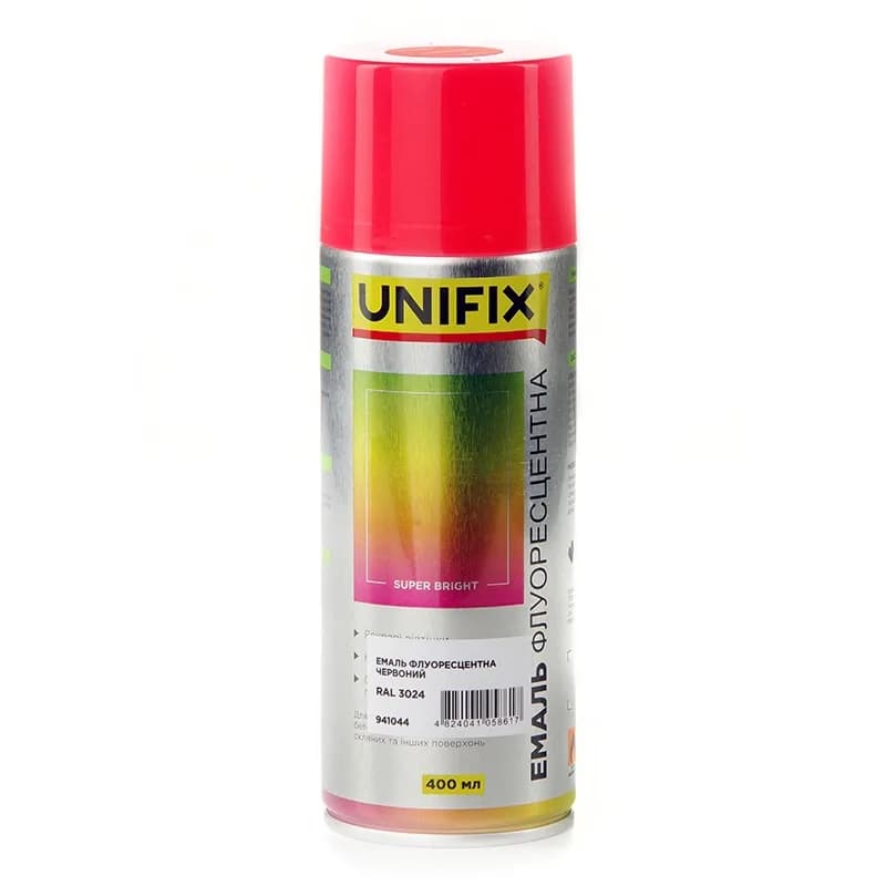 Фарба аерозольна "UNIFIX" акрил. флуоресцентна 400мл. червона (RAL 3024)