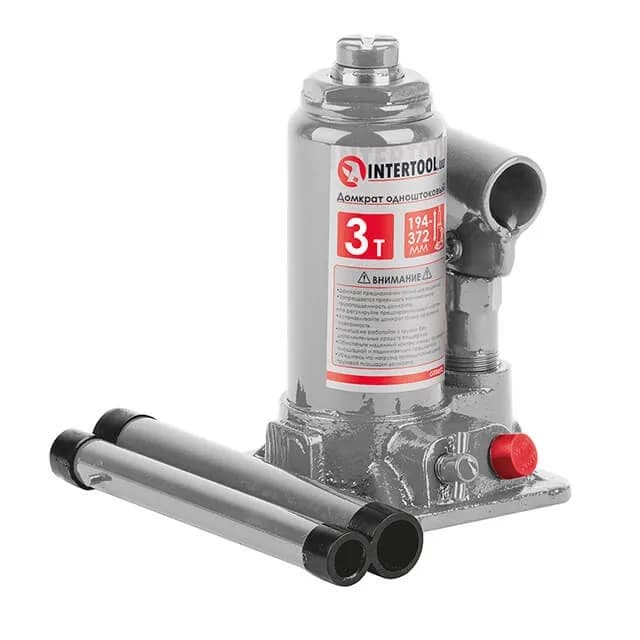 Домкрат гідравлічний пляшковий 3 т 194-372 мм у футлярі Intertool