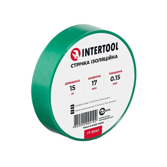 Ізолента 15 м х 17 мм х 0,15 мм зелена Intertool