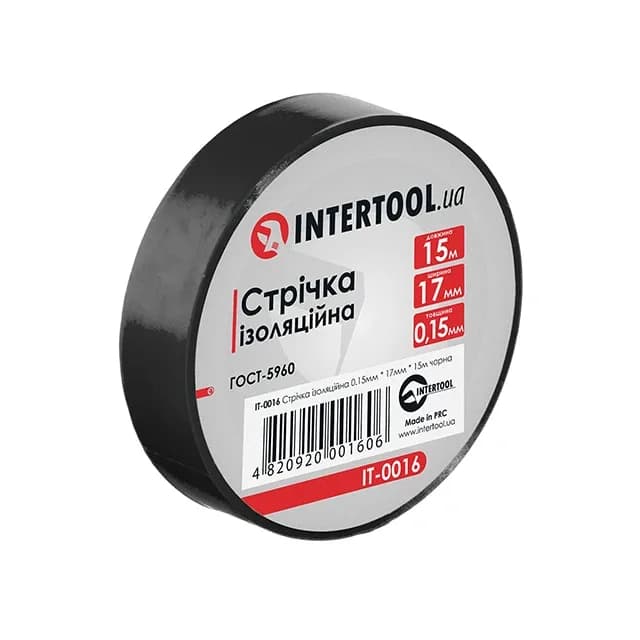 Ізолента 15 м х 17 мм х 0,15 мм чорна Intertool