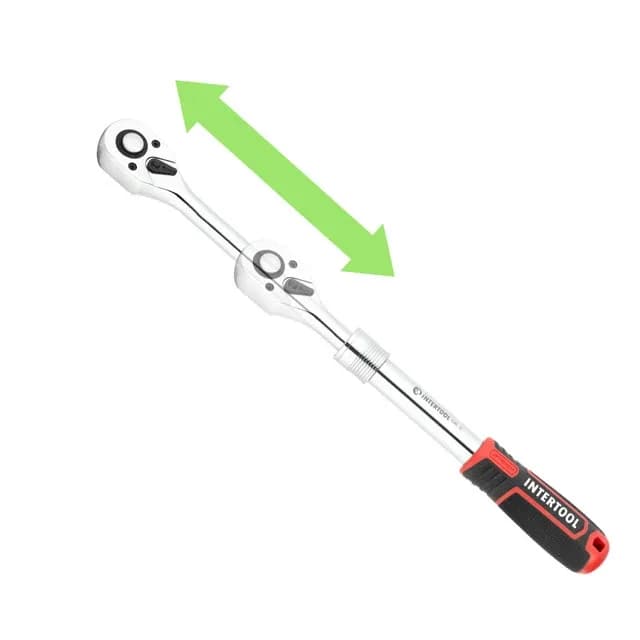 Тріскачка телескопічна з квадратом 1/2" 72 зуби 330-440 мм CrV Intertool