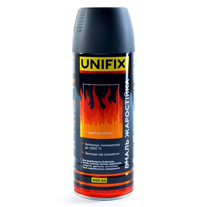 Фарба аер. "UNIFIX" 400мл. термостійка чорний мат