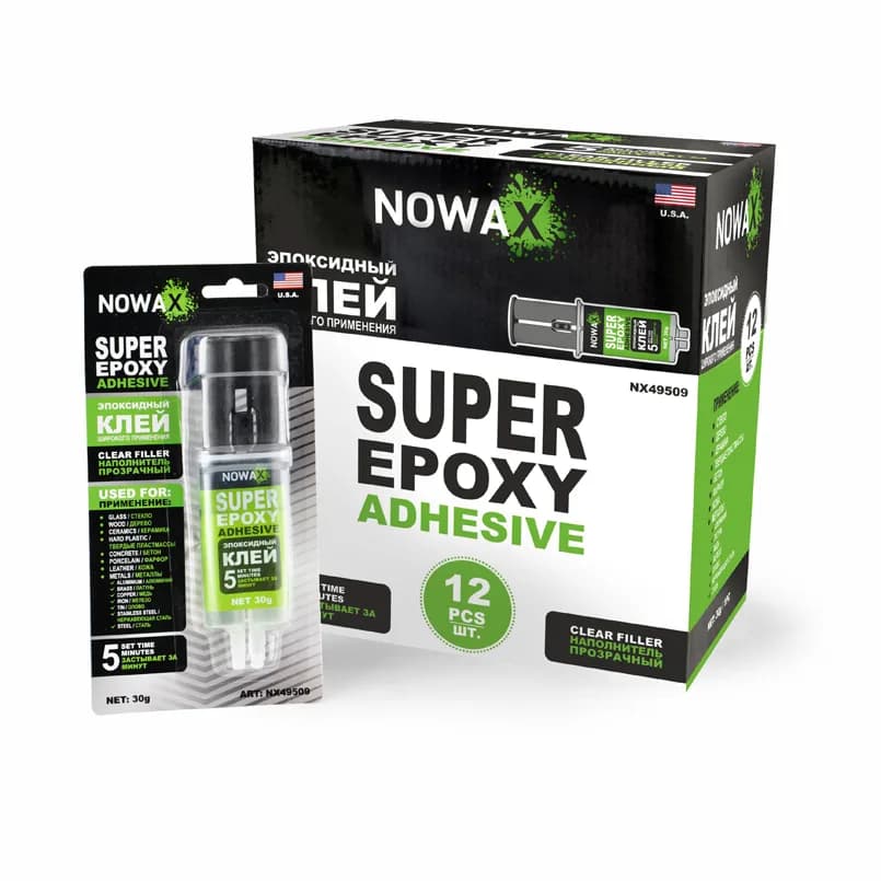 Клей епоксидний 2-комп. ( 5хв.) "NOWAX" 30г (прозорий) (Super Epoxy)