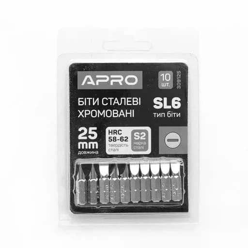 Біта (набір 10 шт.) "APRO" SL6*25мм (хром)