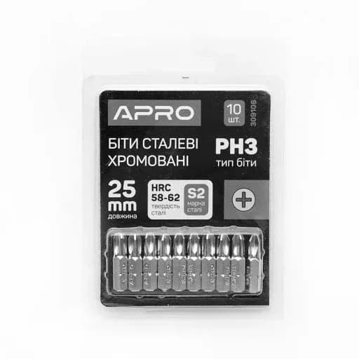 Біта (набір 10 шт.) "APRO" PH3*25мм (хром)