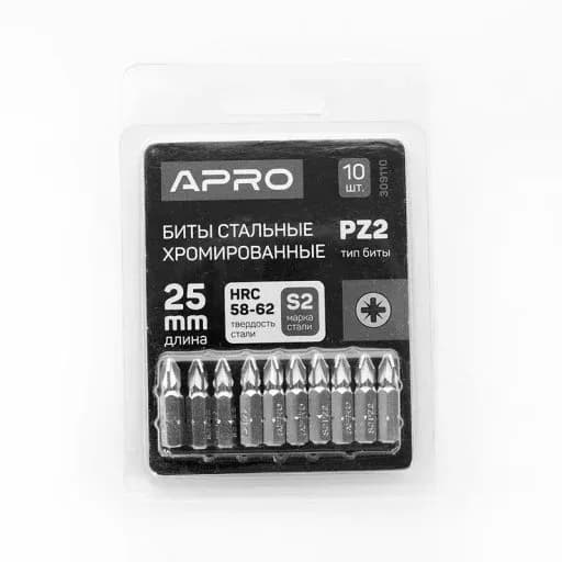 Біта (набір 10 шт.) "APRO" PZ2*25мм (хром)