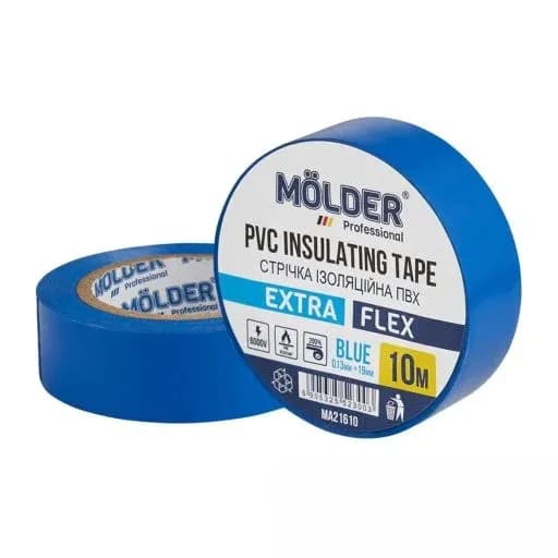 Ізоляційна стрічка ПВХ 10м "MOLDER" синя високотемпературна.