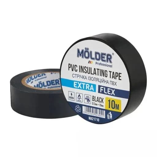 Ізоляційна стрічка ПВХ 10м "MOLDER" чорна високотемпературна.