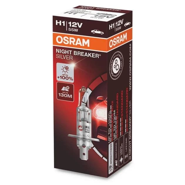 Лампа H1 12v 55wt "OSRAM" Night Breaker Silver +100% (1 шт.)