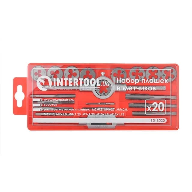Набір плашок і мітчиків 20 шт пластиковий кейс Intertool