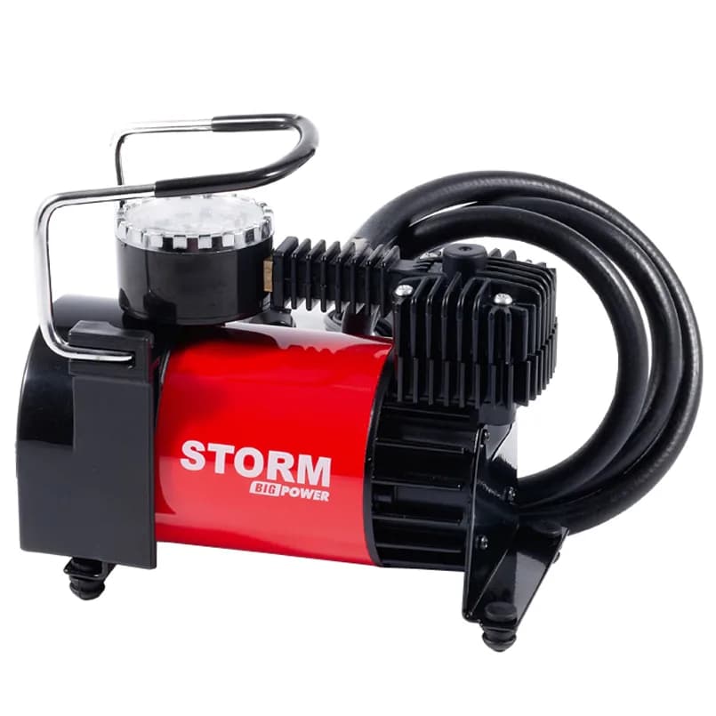 Компресор "STORM" в прикурювач запоб. Автостоп (10 Атм./37 л/хв./шланг 1.0 м/LED підсвітка)