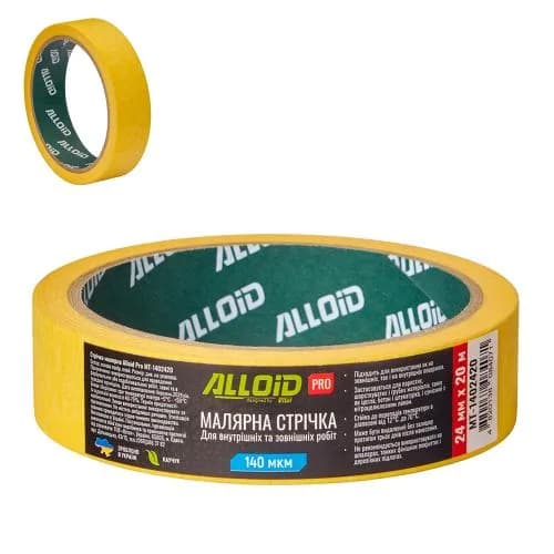 Скотч малярний "ALLOID PRO" жовтий 80С 24мм 20м, 140мкм
