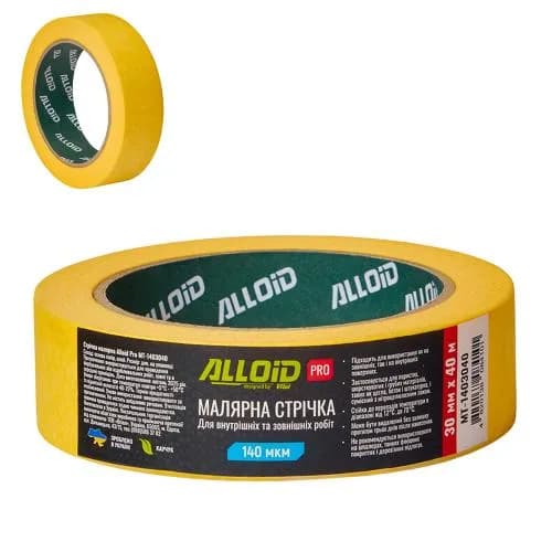 Скотч малярний "ALLOID PRO" жовтий 80С 30мм 40м, 140мкм