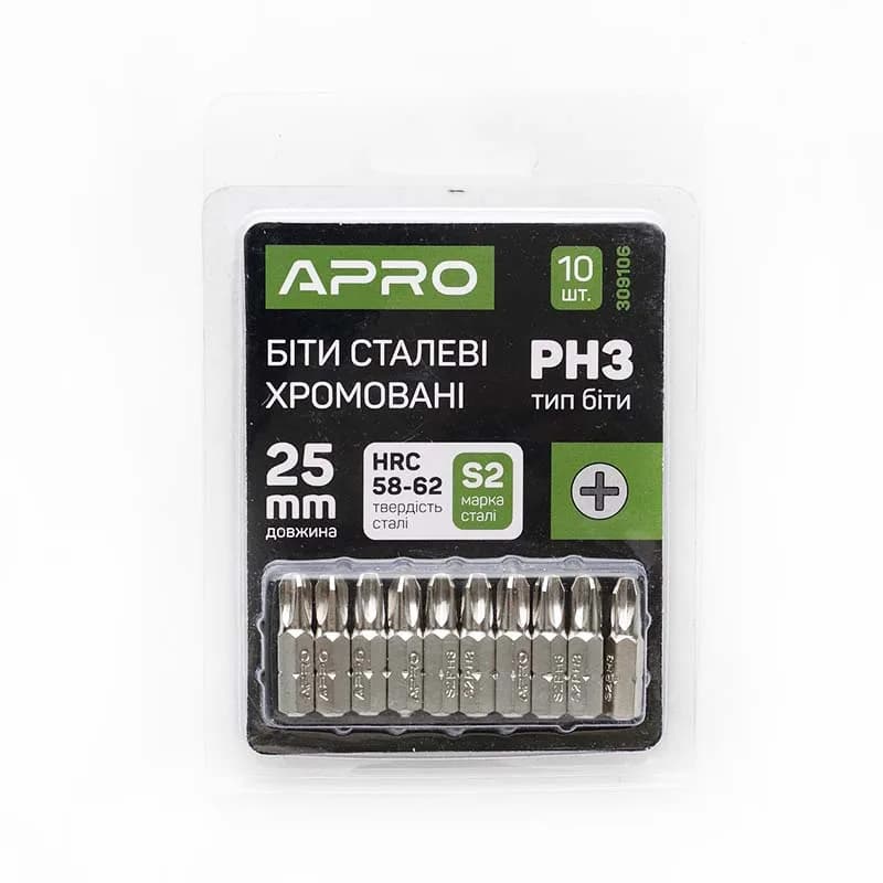 Біта (набір 10 шт.) "APRO" PH3*25мм (хром)
