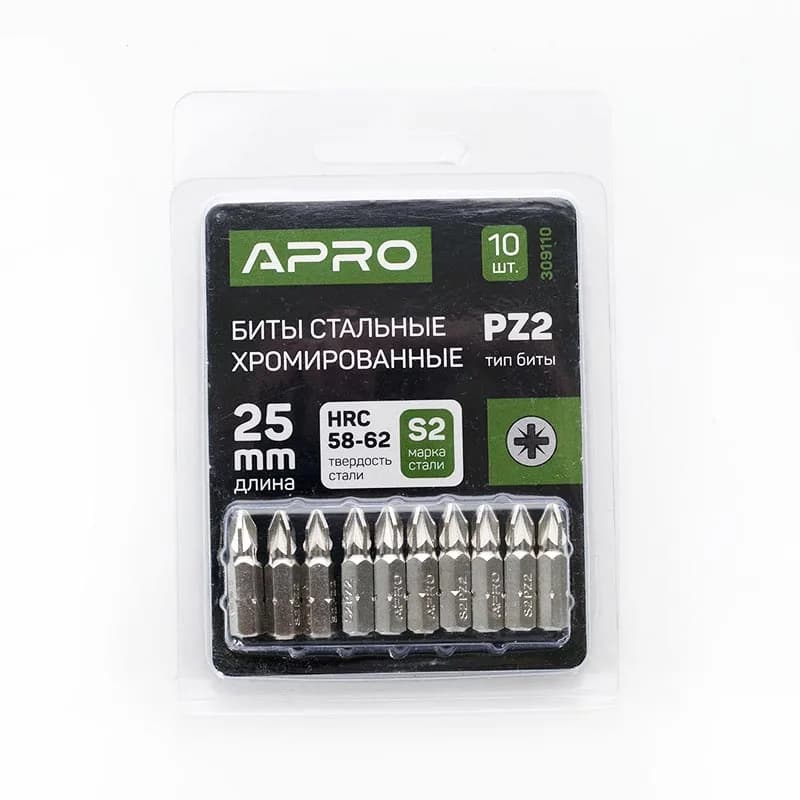 Біта (набір 10 шт.) "APRO" PZ2*25мм (хром)