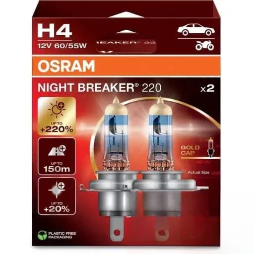 Лампа Н4 12v 60/55wt Р43 "OSRAM" Night Breaker +220% (2 шт.)